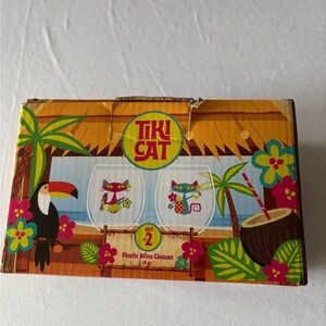 Cat Lady Tropical Plastic Wine Glasses Set
